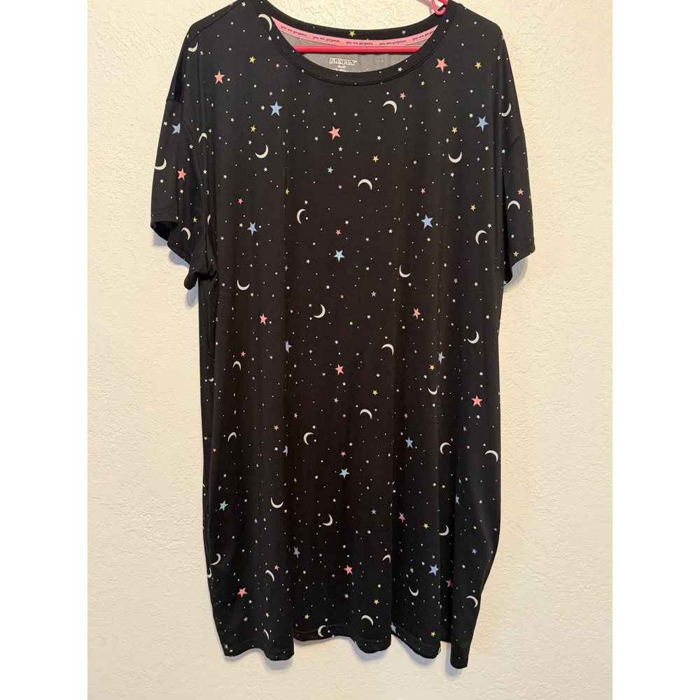 Joyspun Womens Celestial Star Moon Sleep Dress Black Plus Size 2X-3X Pockets